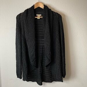 Vertical Design Black Mesh Style Long Sleeve Open Front Cardigan Size Large